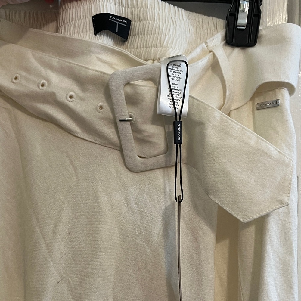 NWT - T Tahari Chic White Belted A-Line Linen Blend Lined Skirt - Picture 6 of 9